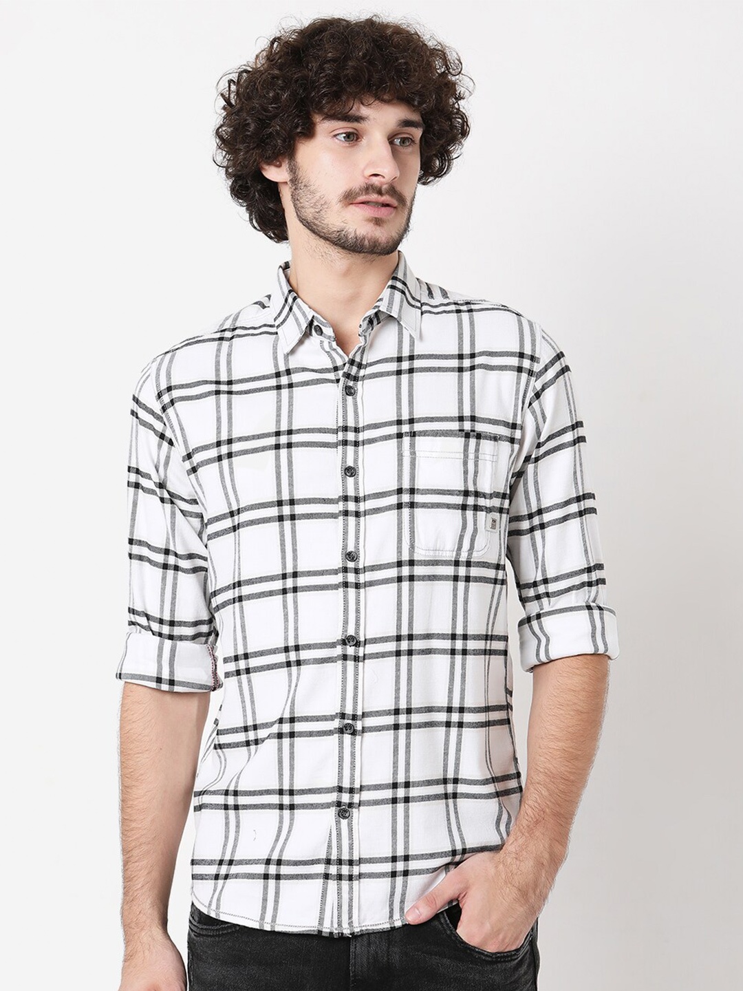 

Mufti Men Classic Slim Fit Checked Cotton Casual Shirt, White