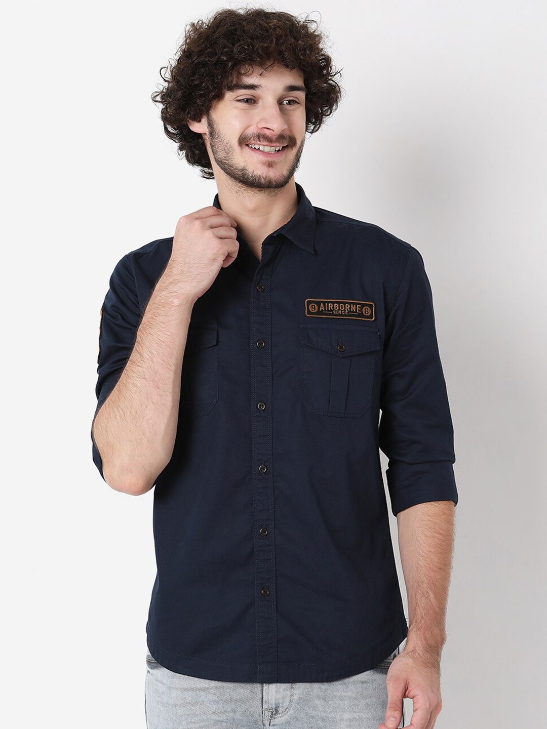 

Mufti Plus Size Men Classic Slim Fit Cotton Casual Shirt, Navy blue