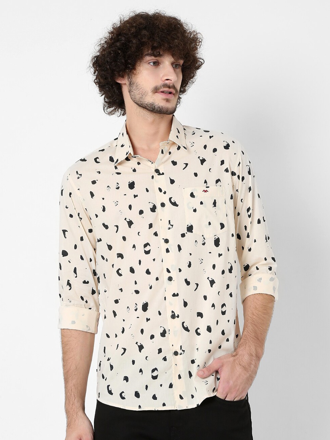 

Mufti Men Classic Slim Fit Printed Cotton Casual Shirt, Cream