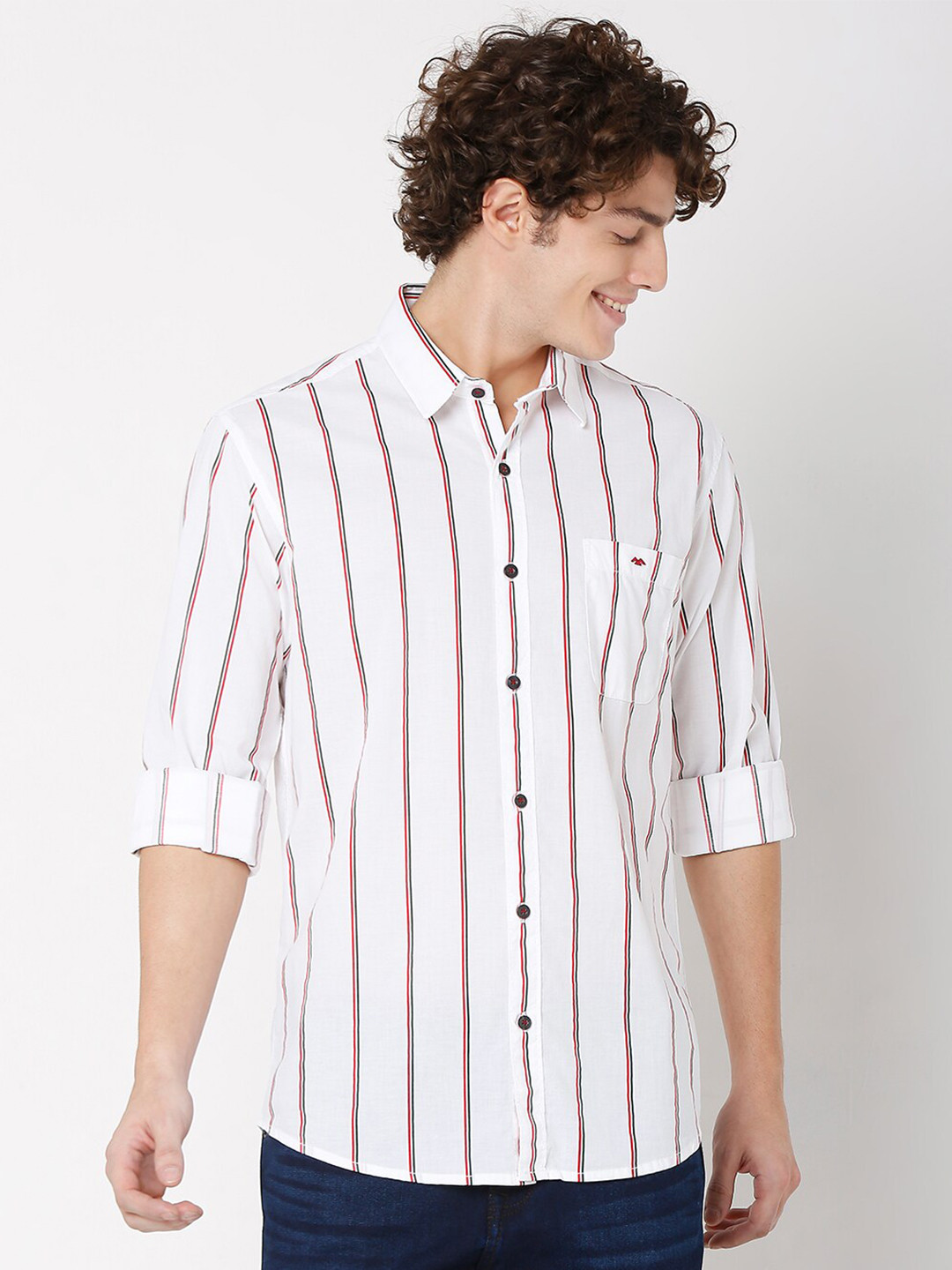 

Mufti Plus Size Men Classic Slim Fit Striped Cotton Casual Shirt, White