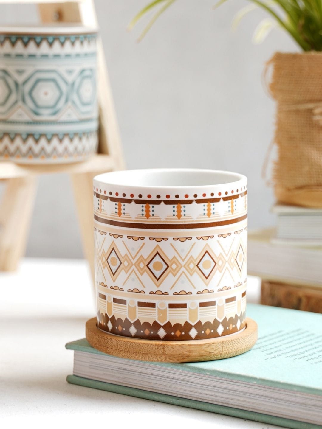 Nestasia White and Brown Bohemian Ceramic Planter