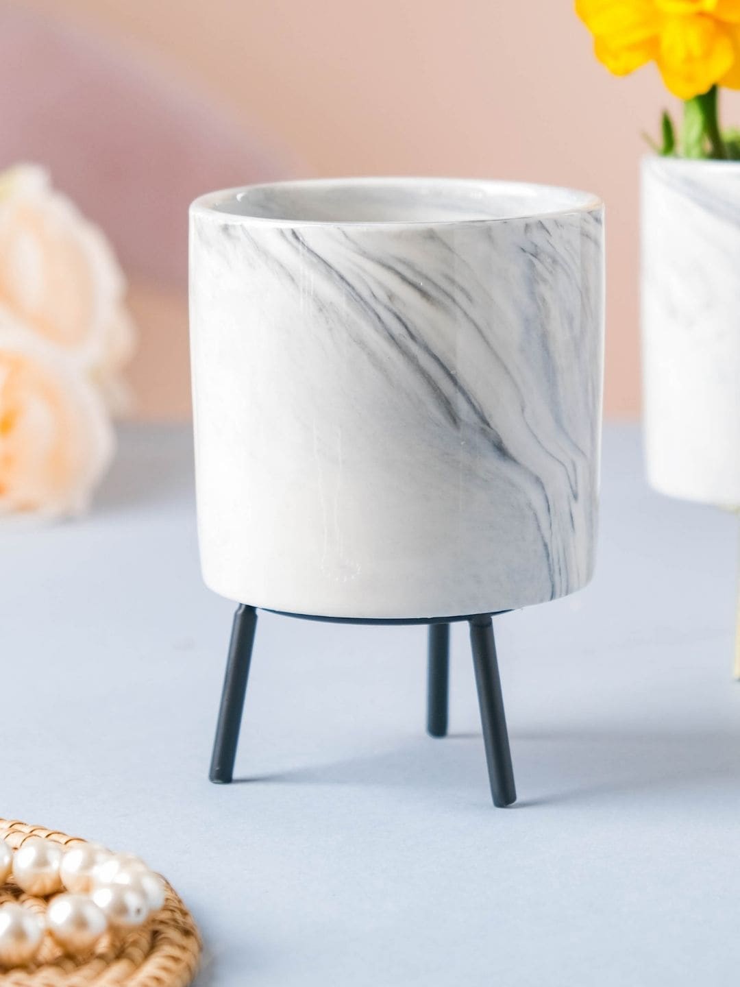 

Nestasia Grey and Black Ceramic Planter With Stand