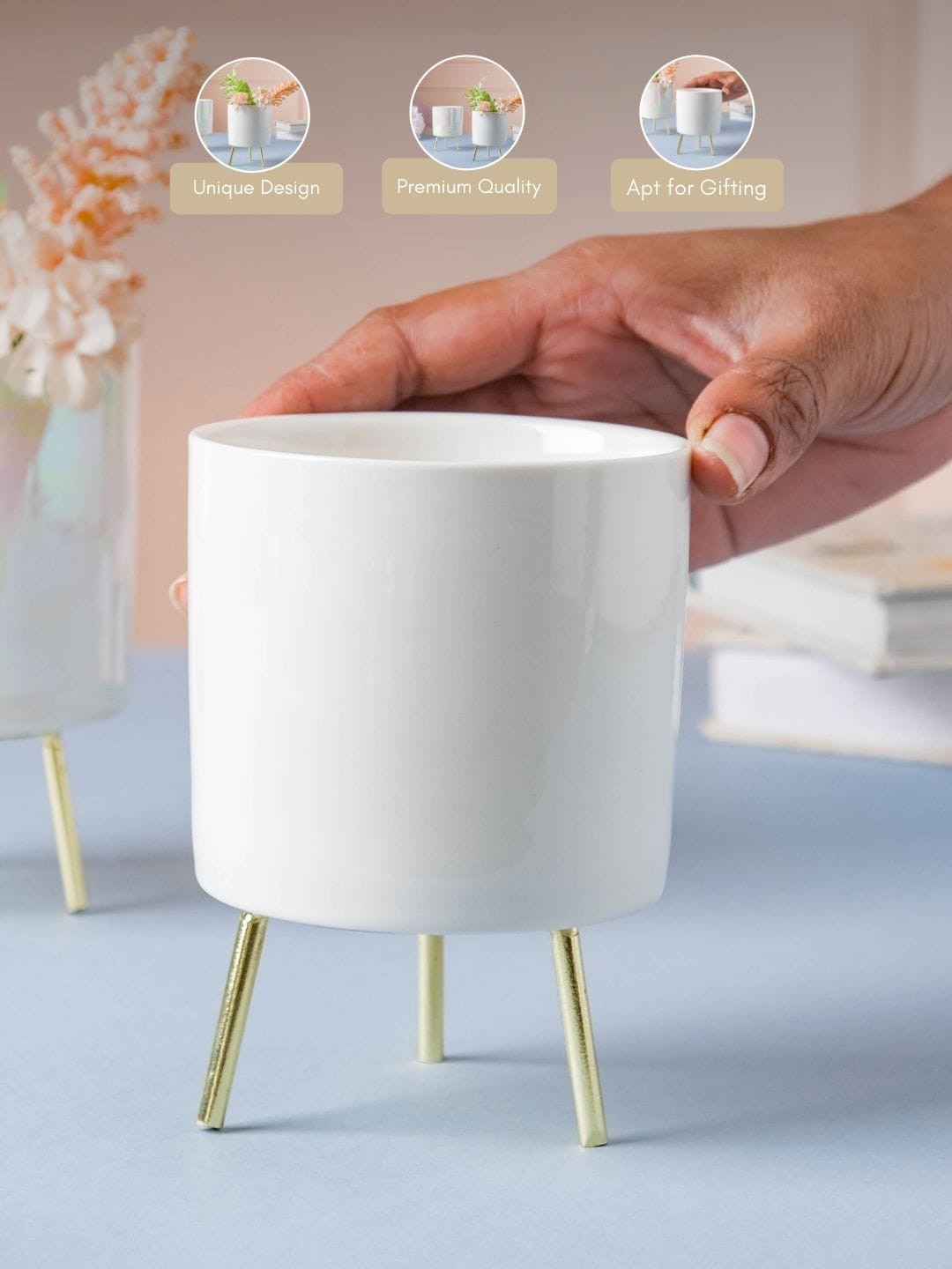 

Nestasia Ceramic Planter With Stand, White