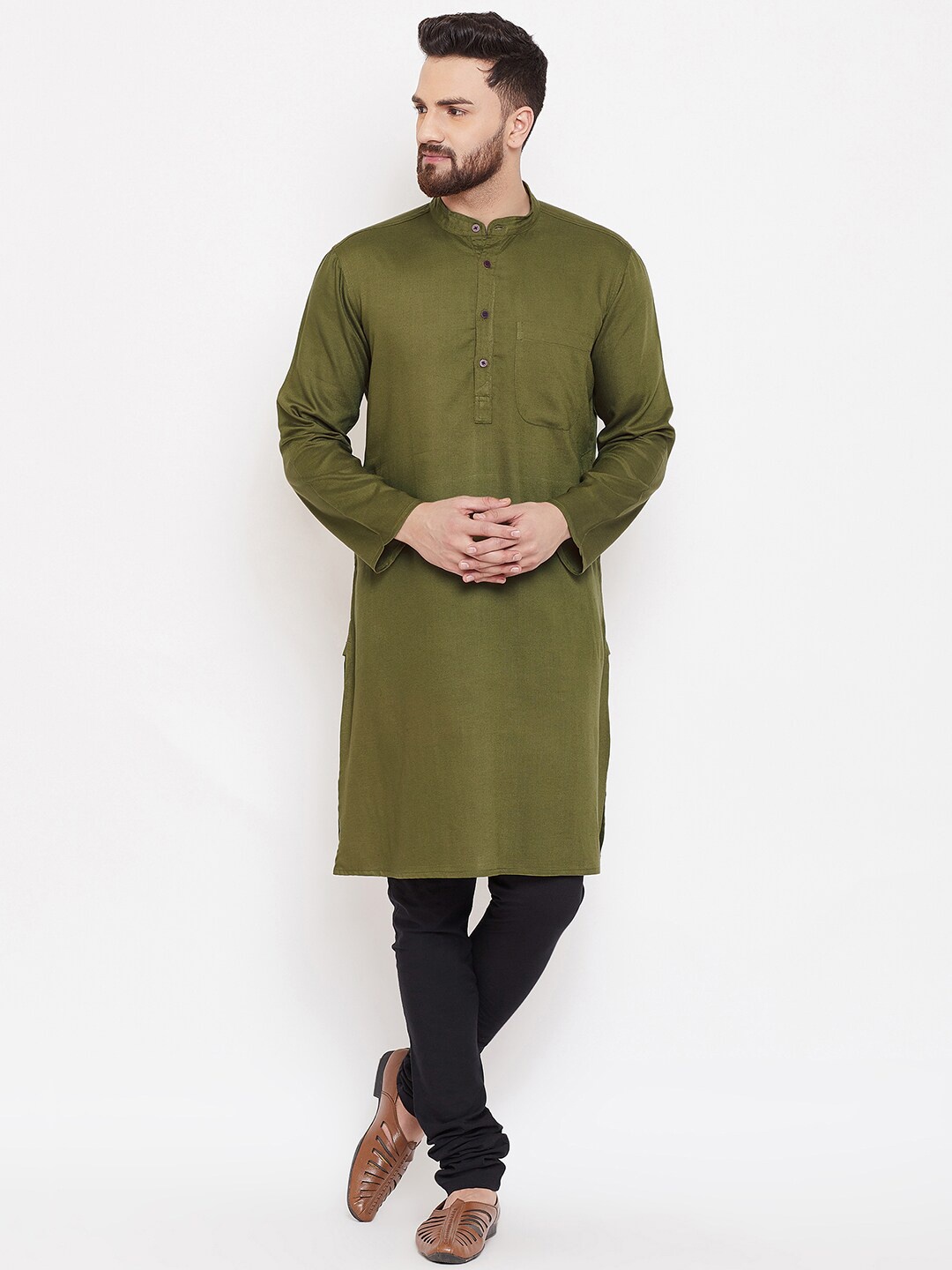 

even Men Green Thread Work Kurta
