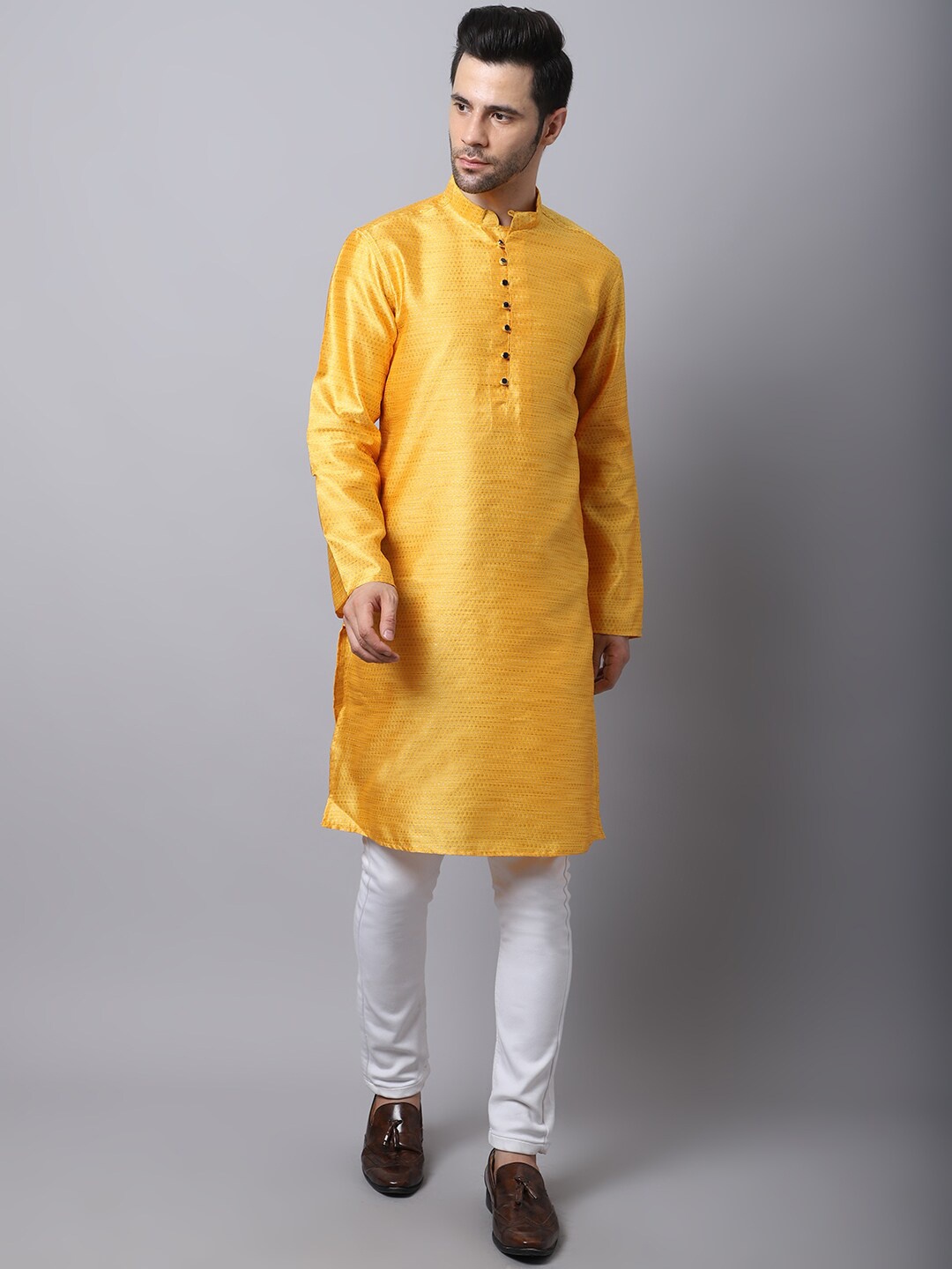 

even Men Yellow Thread Work Kurta