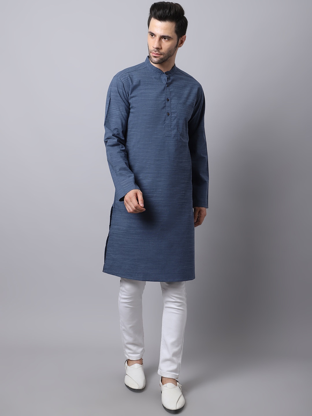 

even Men Grey Thread Work Kurta