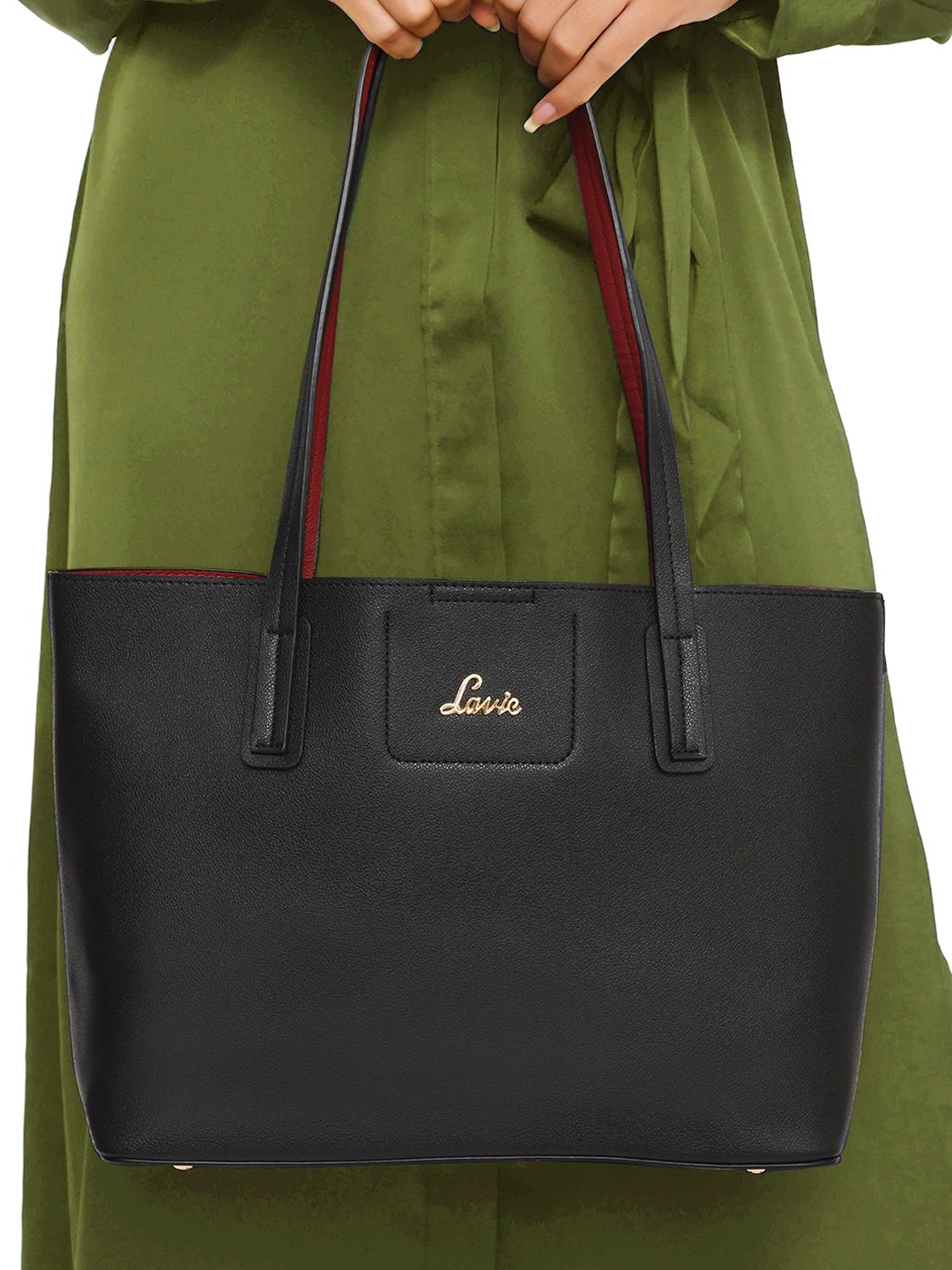 

Lavie Duo Open Black Solid Structured Shopper Tote Bag