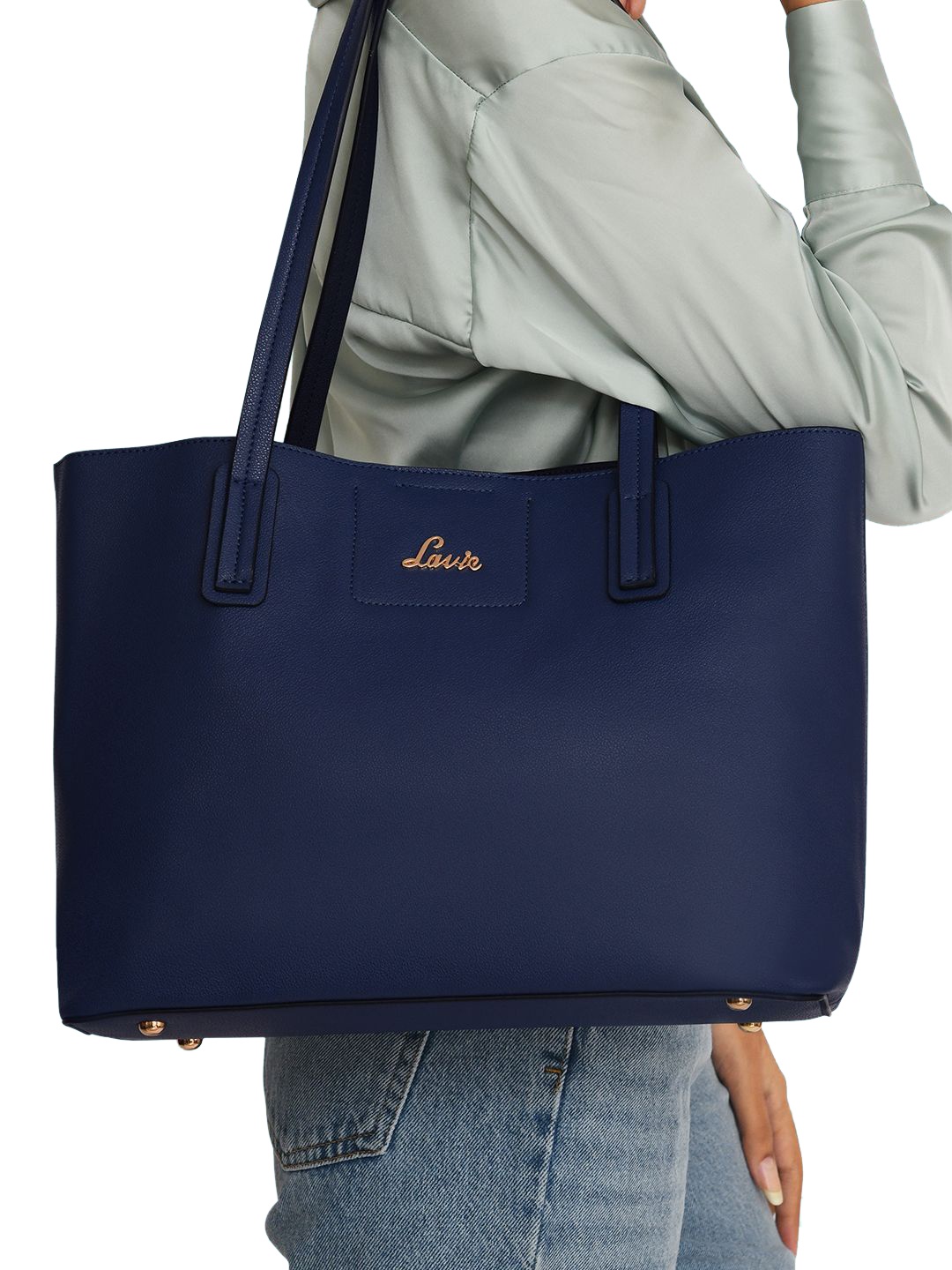 Lavie Duo Open Blue Solid Structured Shopper Tote Bag