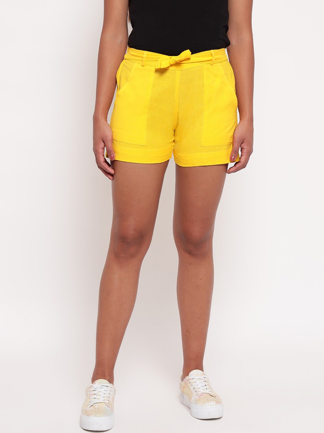 

Aawari Women Yellow High-Rise Hot Pant