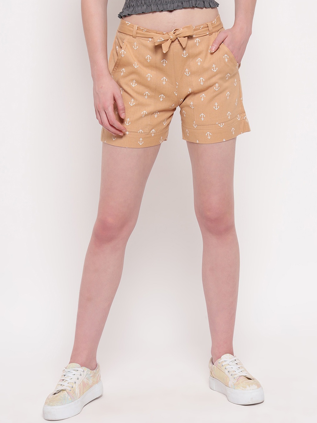 

Aawari Women Conversational Printed High-Rise Hot Pant, Beige