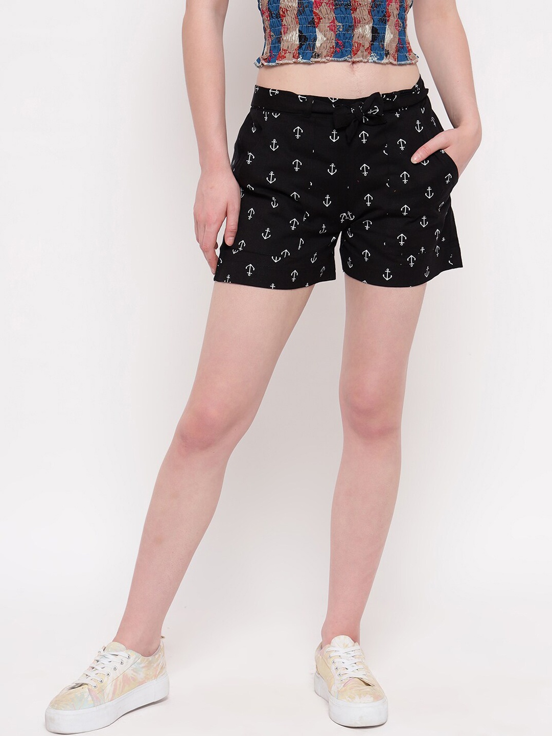 

Aawari Women Conversational Printed High-Rise Hot Pant, Black