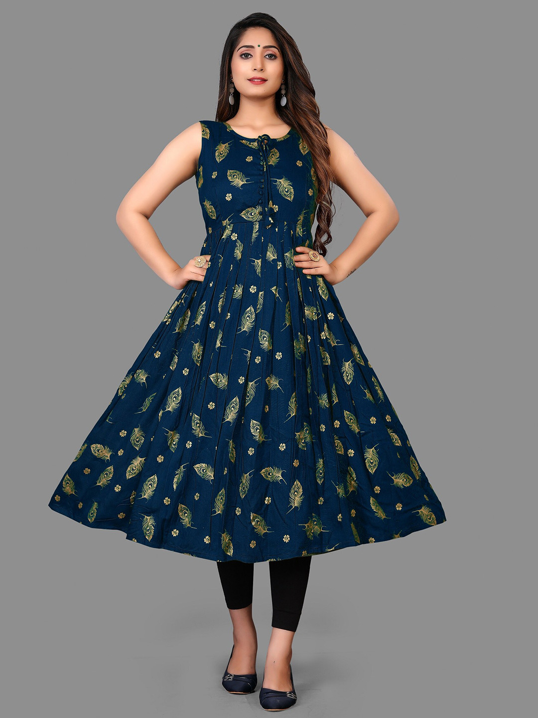 

Atsevam Women Printed Anarkali Kurta, Blue