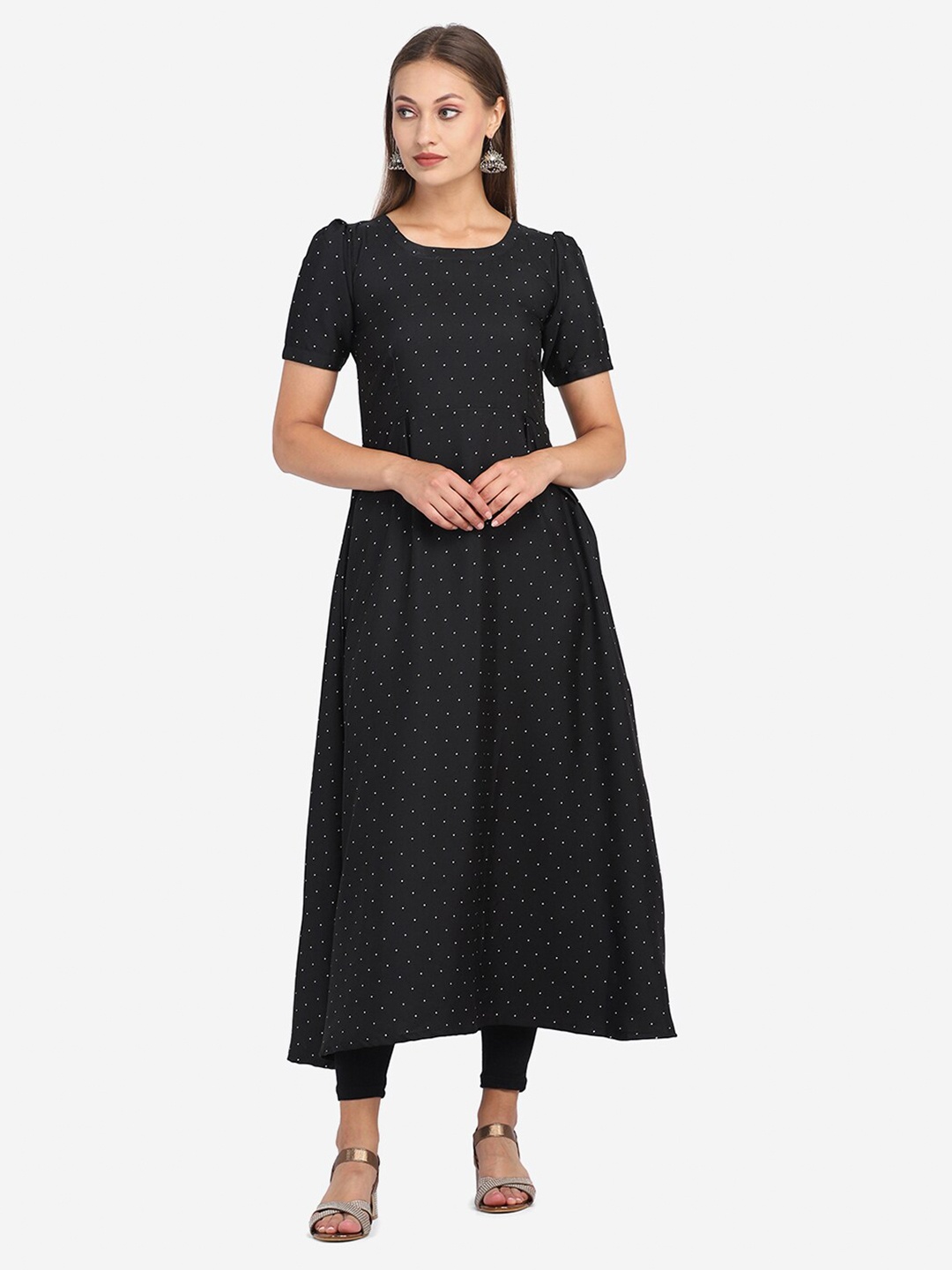 

Atsevam Women Printed Crepe Kurta, Black