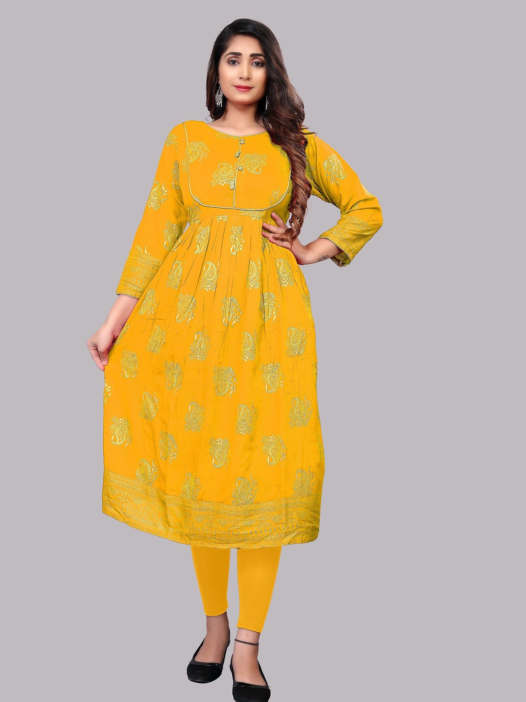 

Atsevam Women Ethnic Motifs Printed Kurta, Yellow