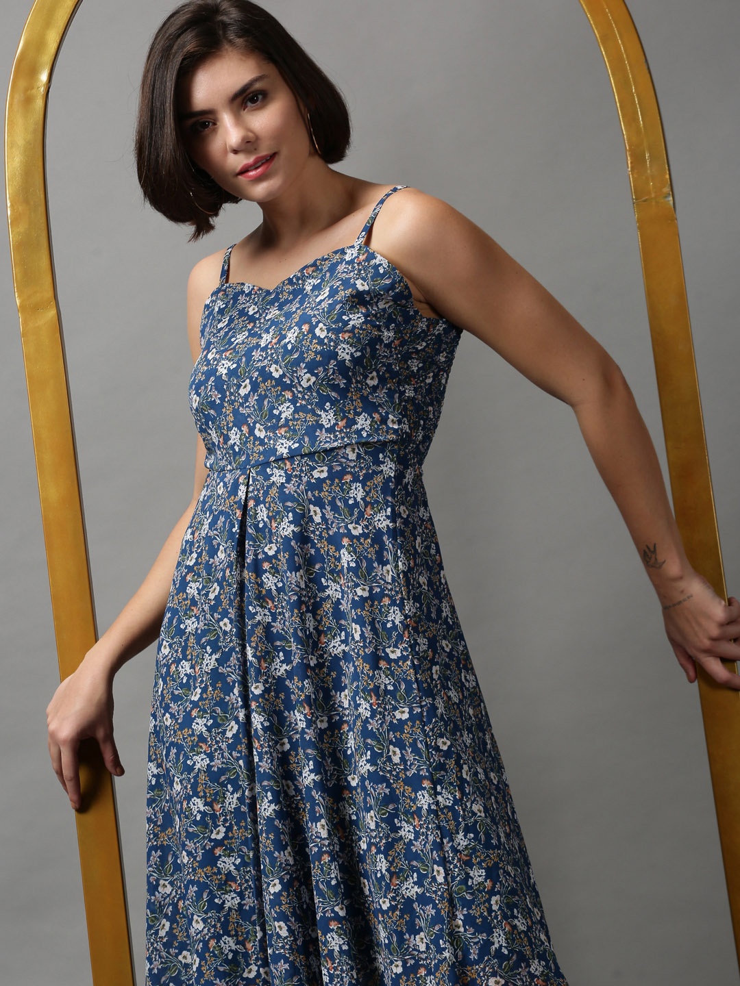 

SHOWOFF Women Floral Printed Georgette Midi Dress, Teal