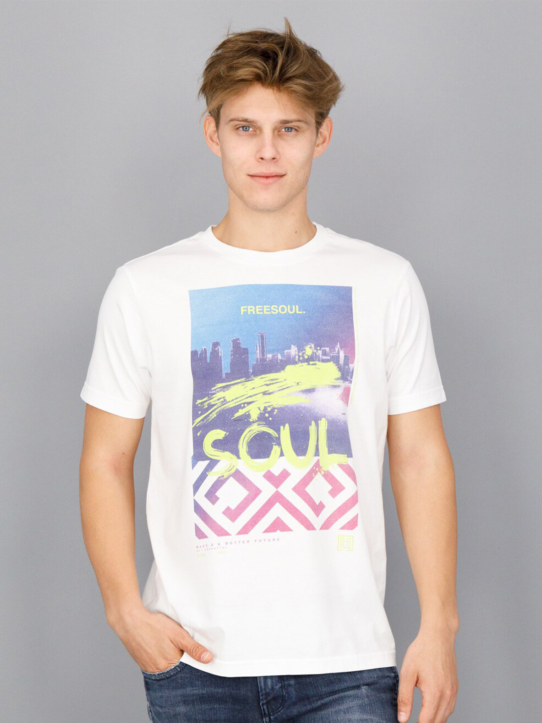 

FREESOUL Men White Printed T-shirt