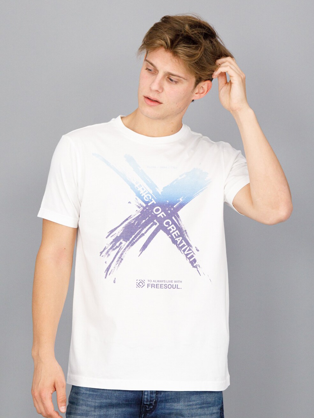

FREESOUL Men White Printed T-shirt