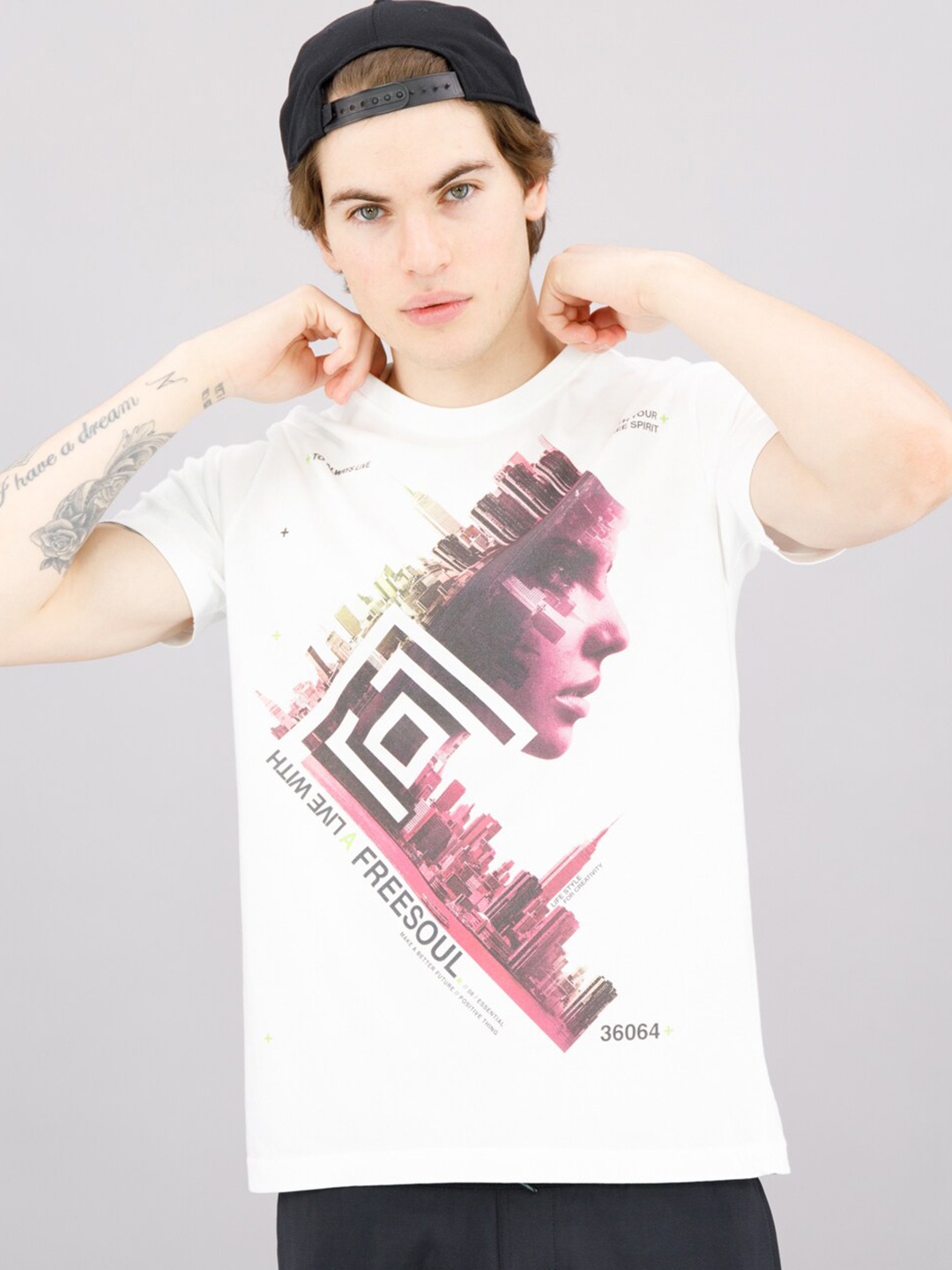 

FREESOUL Men White Typography Printed T-shirt
