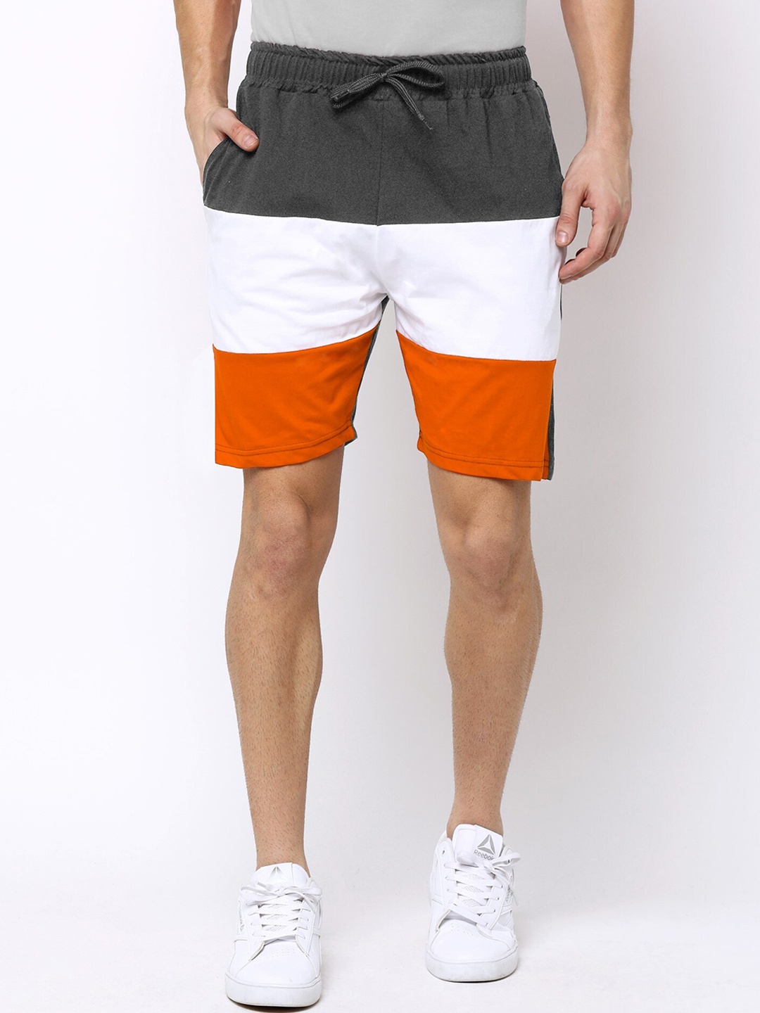 

Maniac Men Colourblocked Slim Fit Pure Cotton Shorts, Grey