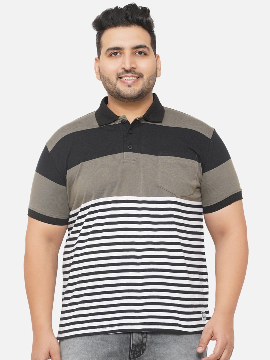 

John Pride Men Plus size Striped Polo Collar T-shirt, Green