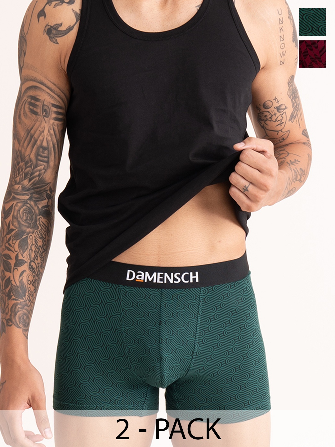 

DAMENSCH Men Pack Of 2 Deo-Cotton Anti-Bacterial Moisture-Free Trunks, Green