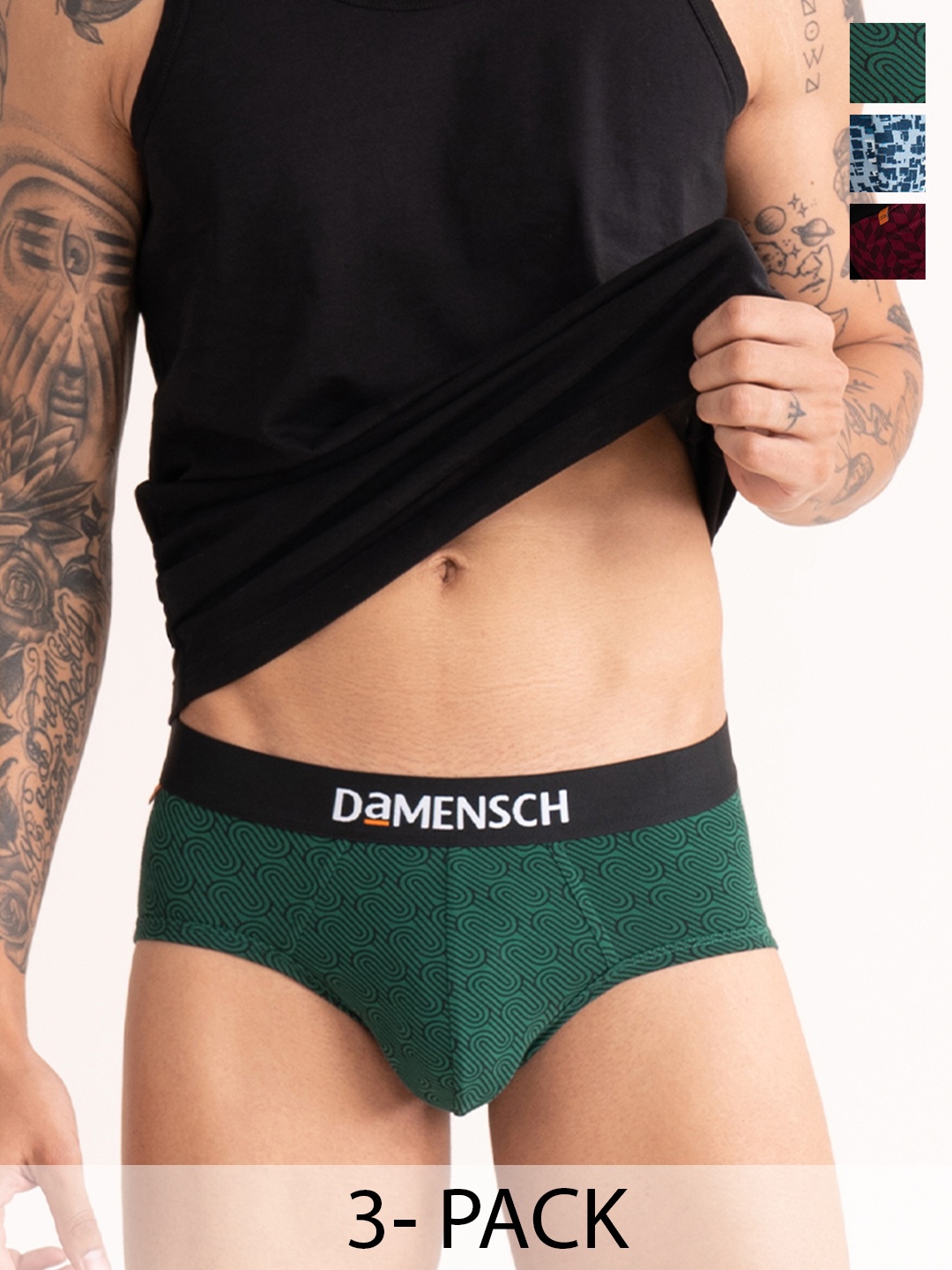 

DaMENSCH Deo-Cotton Pack of 3 Anti-Bacterial Moisture-Free Briefs, Green