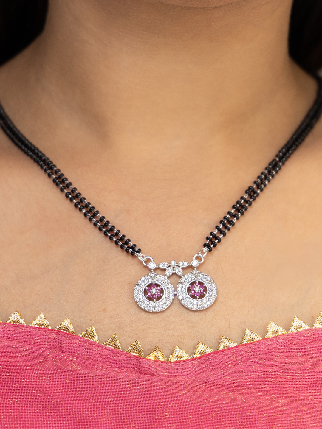 

Vita Bella Rose Gold-Plated & CZ-Studded Mangalsutra Set, Silver