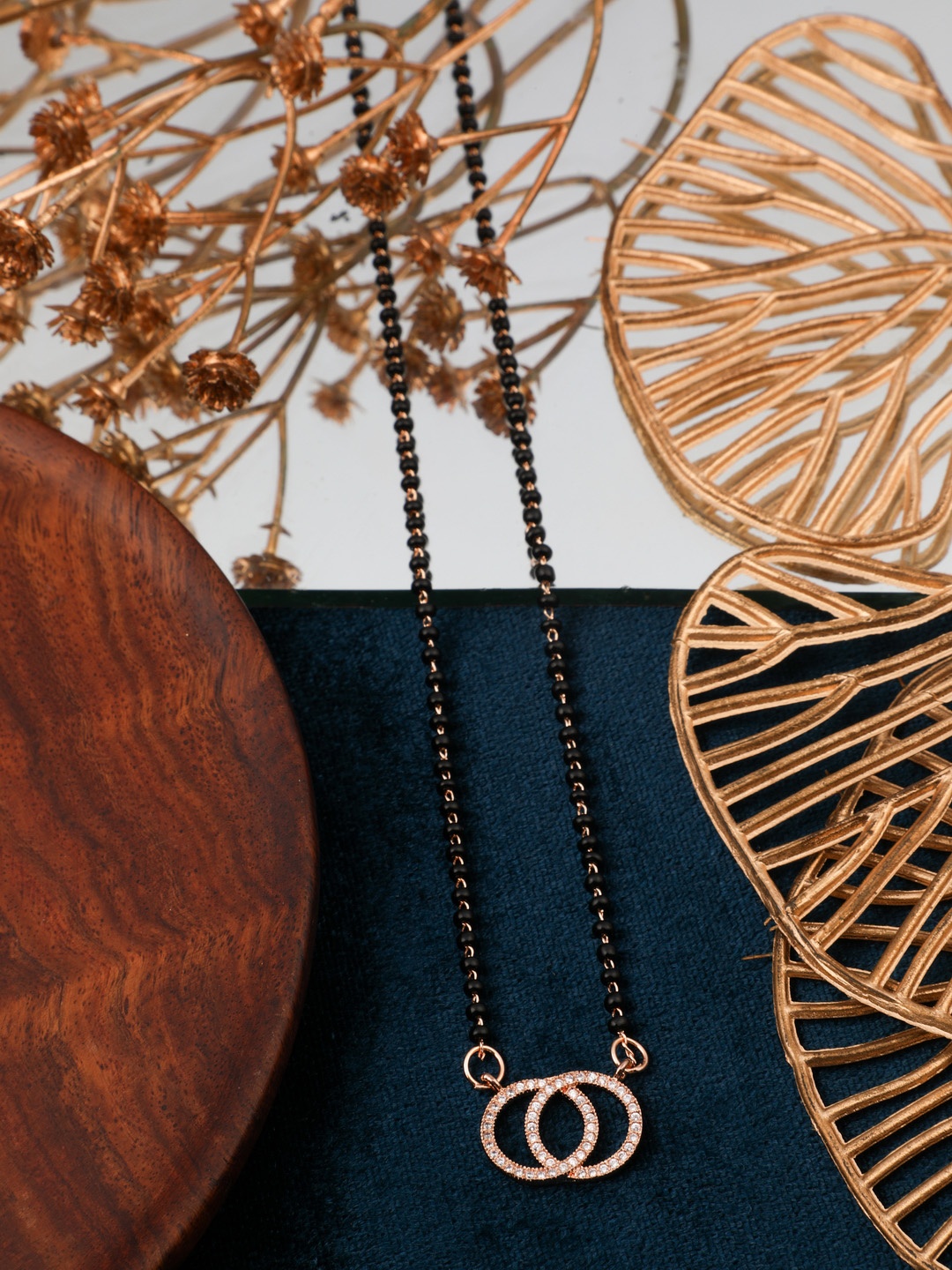 

Vita Bella Rose Gold-Plated CZ-Studded & Beaded Mangalsutra