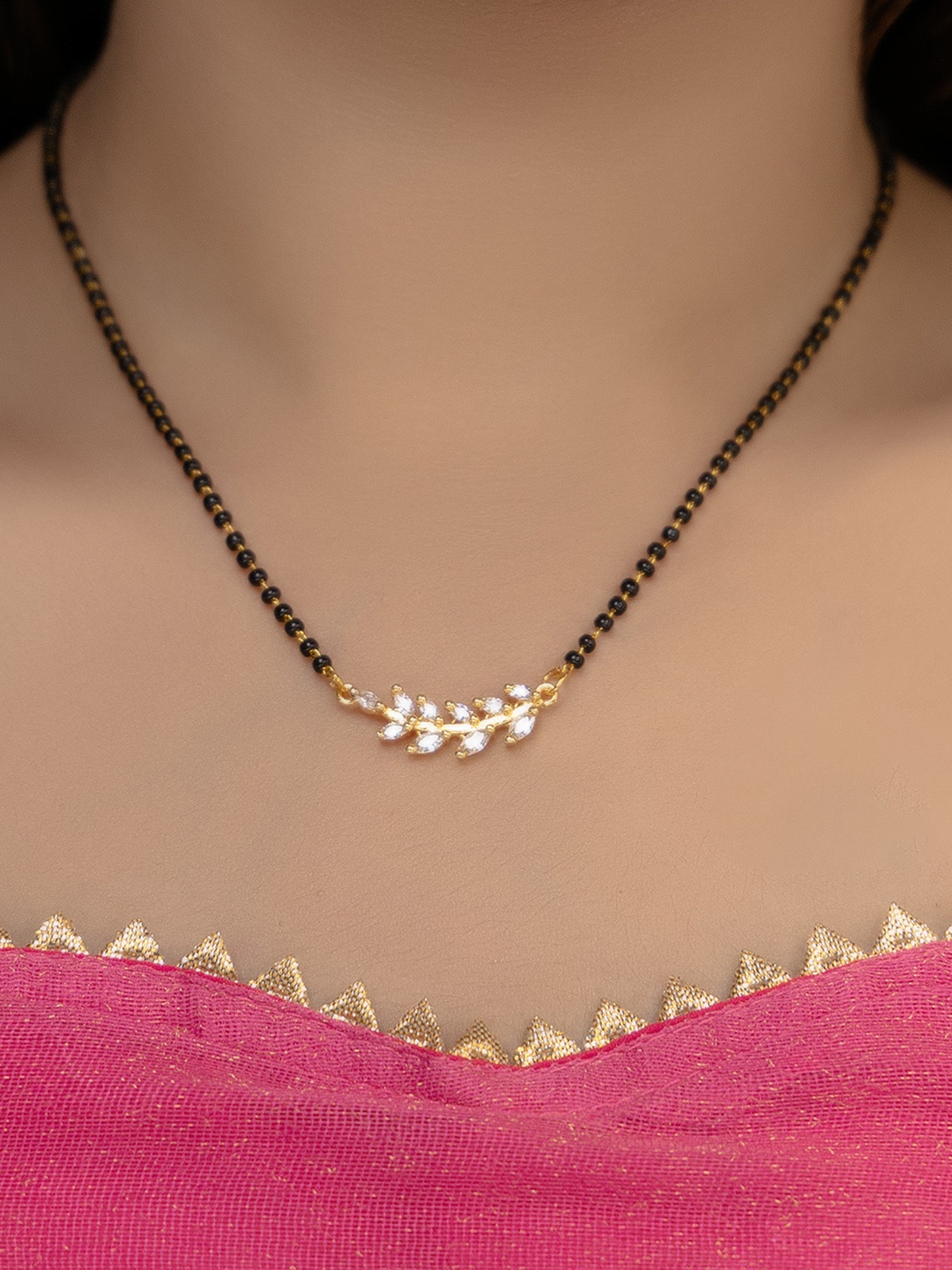 

Vita Bella Rose Gold-Plated Stone Studded & Beaded Mangalsutra