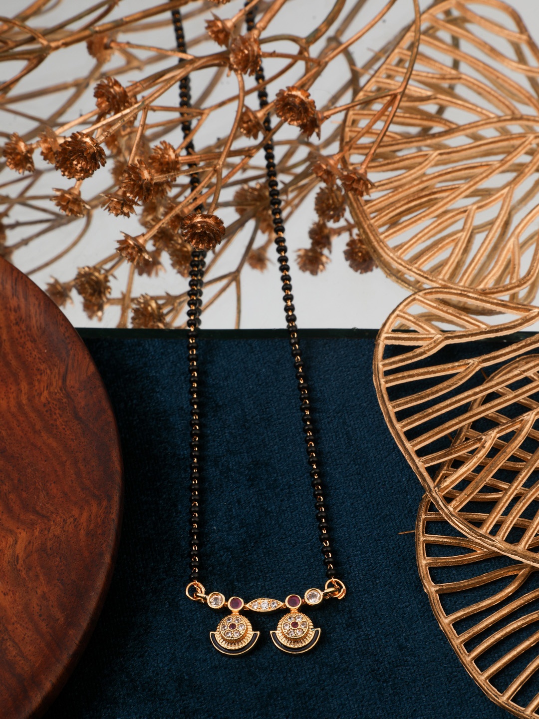 

Vita Bella Gold-Plated Stone Studded & Beaded Mangalsutra