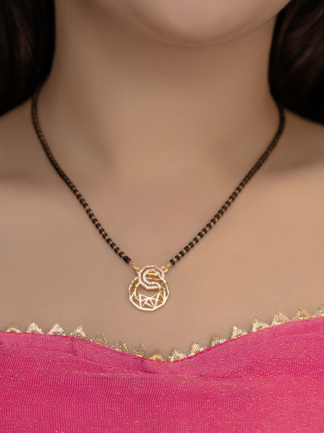 

Vita Bella Gold-Plated Stone Studded & Beaded Mangalsutra