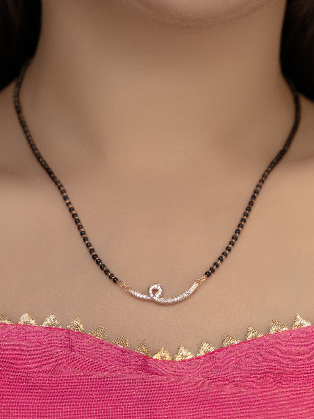 

Vita Bella Rose Gold-Plated Stone Studded & Beaded Mangalsutra