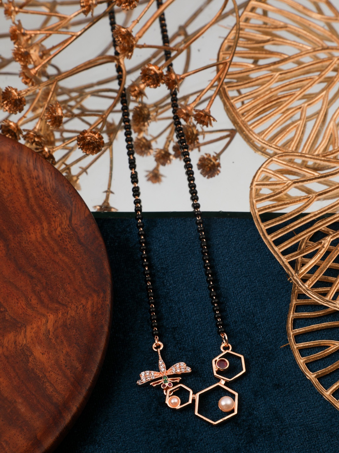 

Vita Bella Gold-Plated Beaded & Cz Stone Studded Mangalsutra