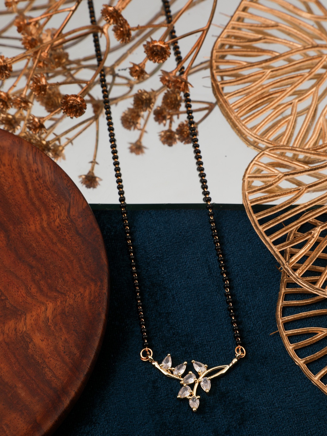 

Vita Bella Gold-Plated Stone Studded & Beaded Mangalsutra