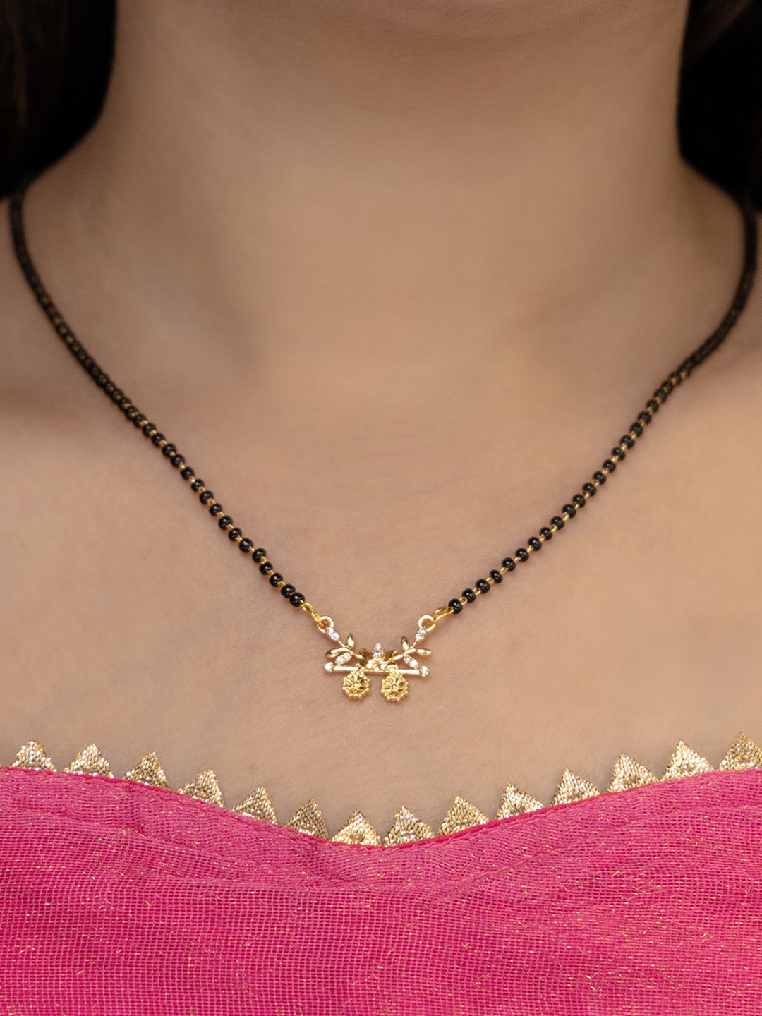 

Vita Bella Gold-Plated Stone Studded & Beaded Mangalsutra