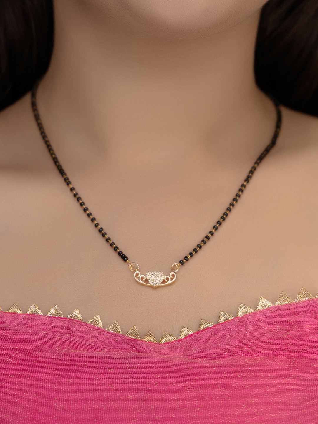 

Vita Bella Gold-Plated Stone Studded & Beaded Mangalsutra
