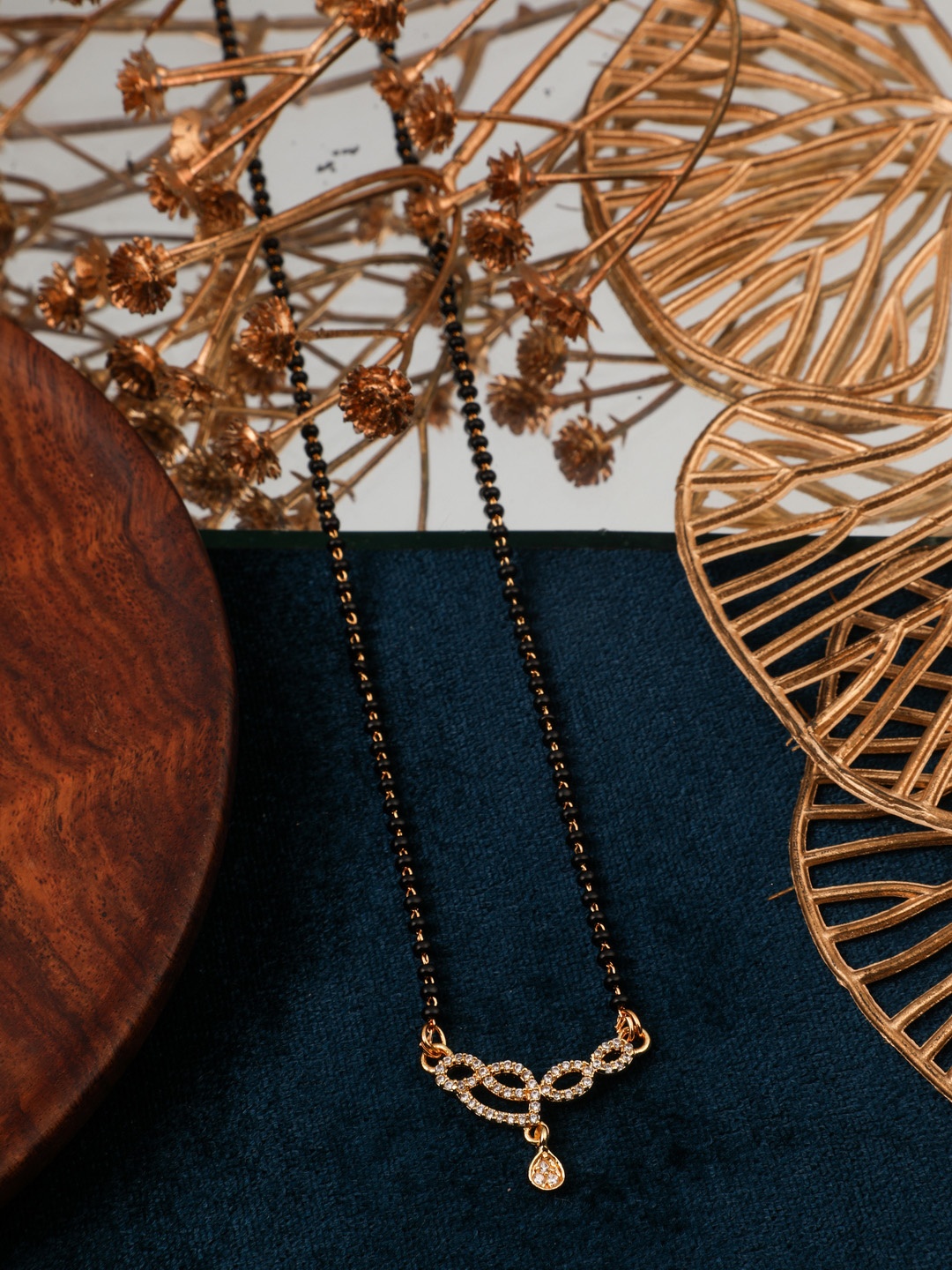

Vita Bella Gold -Plated Beaded & CZ stone-studded Mangalsutra, Rose gold