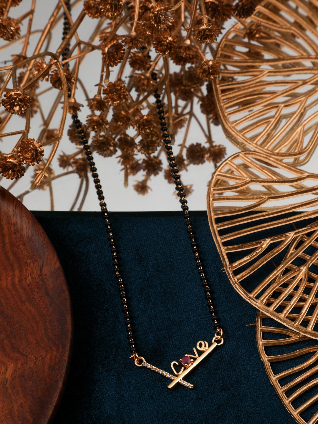 

Vita Bella Gold-Plated Stone Studded & Beaded Mangalsutra
