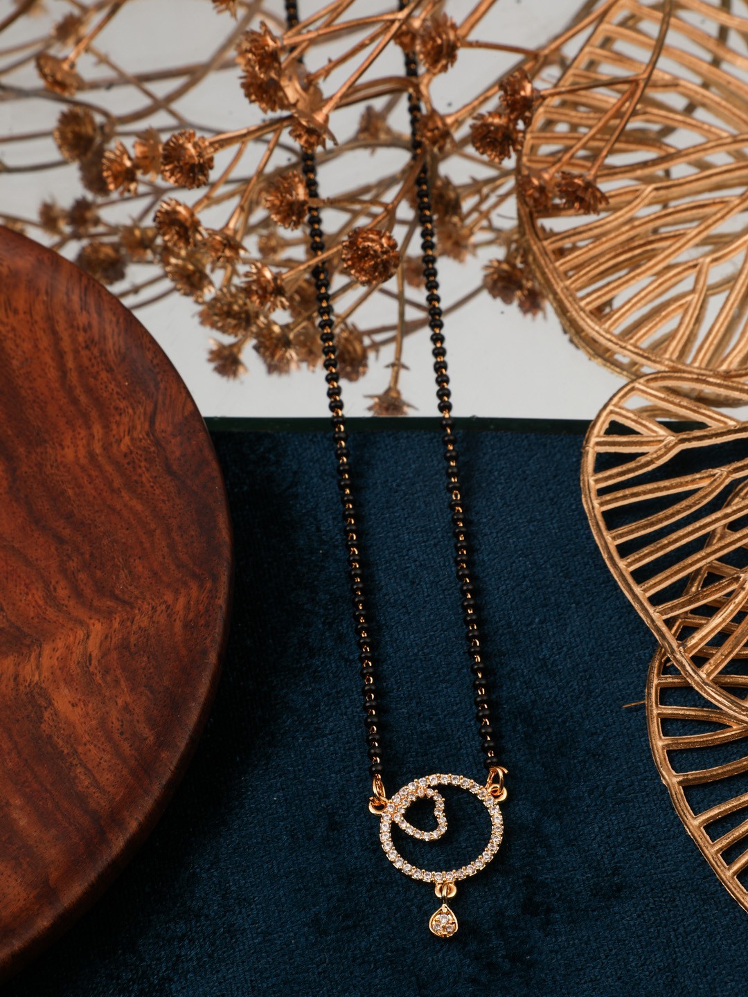 

Vita Bella Gold-Plated Stone Studded & Beaded Mangalsutra