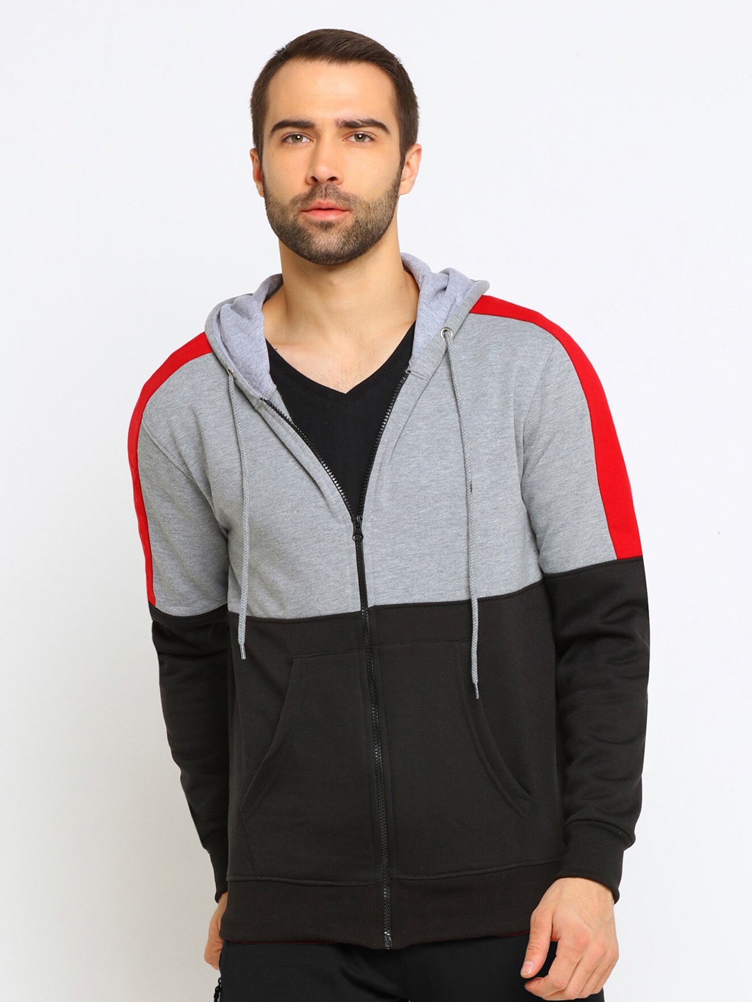 

Maniac Men Colourblocked Full sleeve Hooded Cotton Sweatshirt, Grey