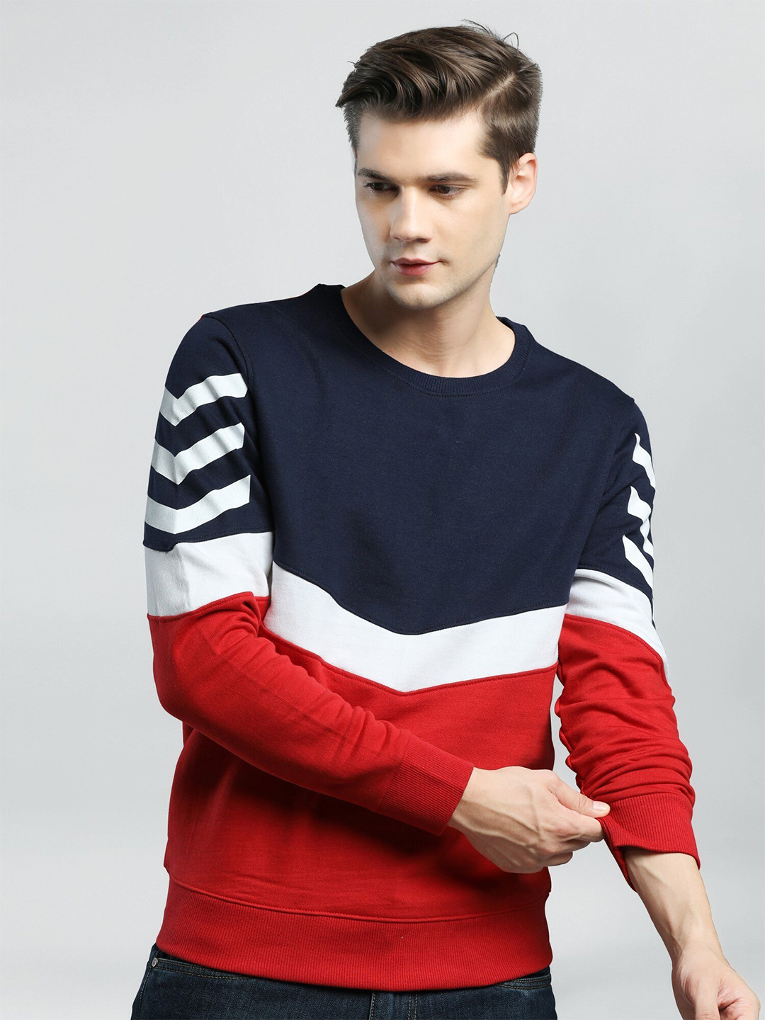 

Maniac Men Printed Round Neck Full Sleeve Cotton Sweatshirt, Navy blue