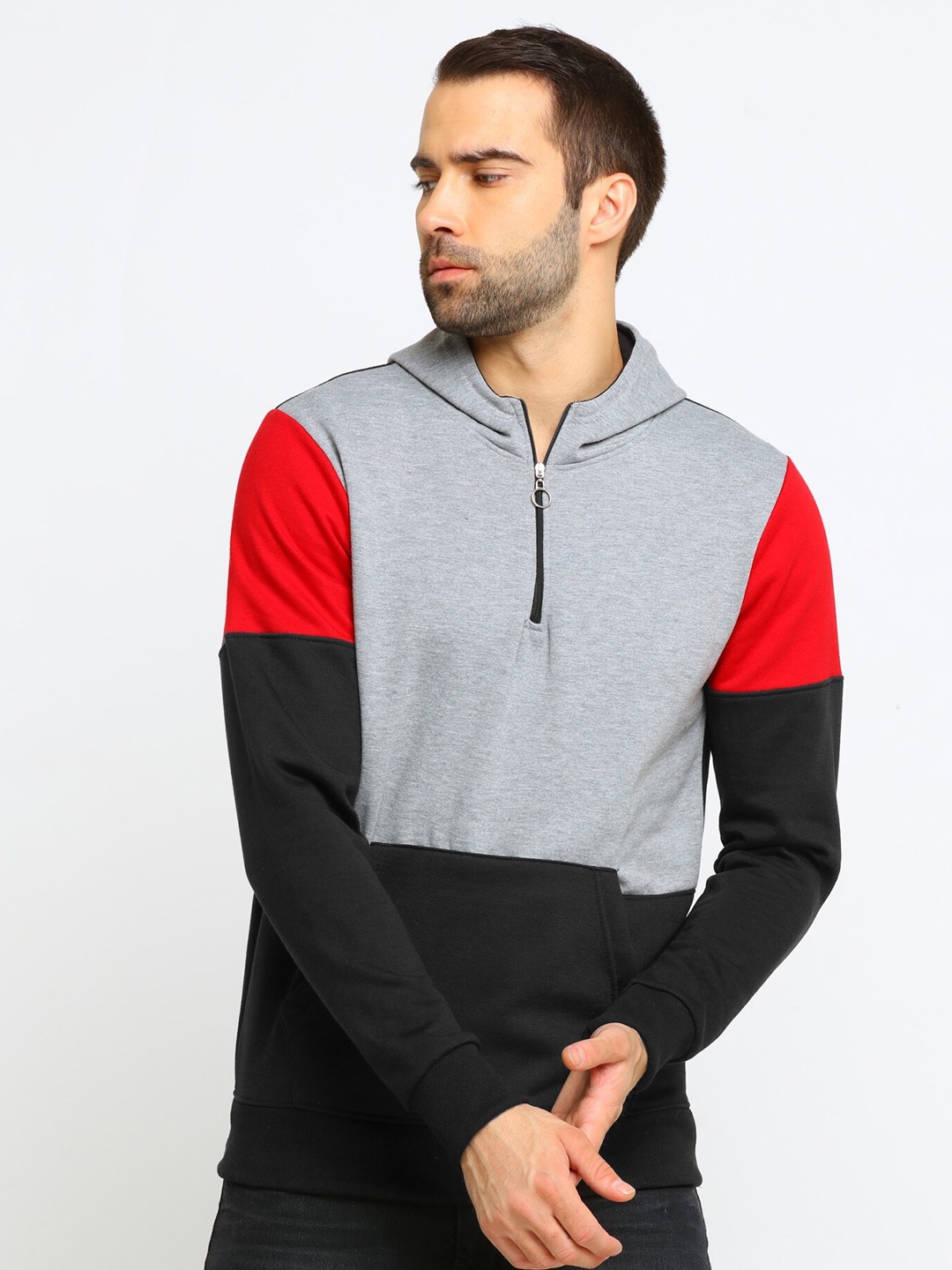 

Maniac Men Colourblocked Hooded Cotton Sweatshirt, Grey