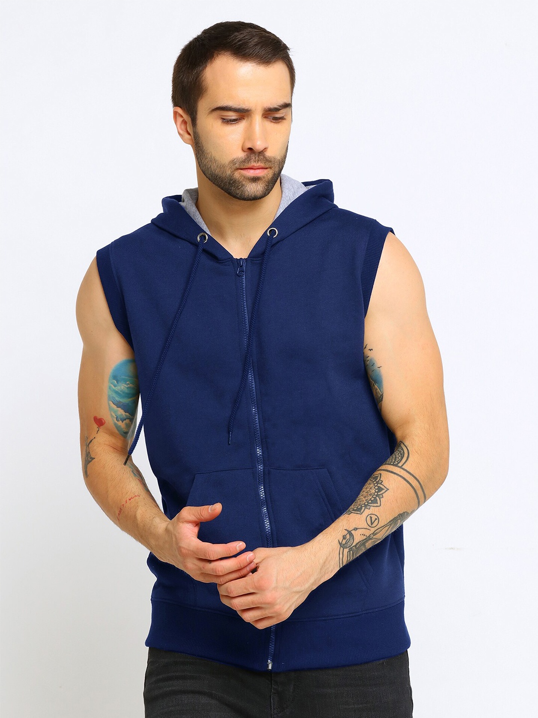 

Maniac Men Solid Cotton Hooded Sweatshirt, Navy blue