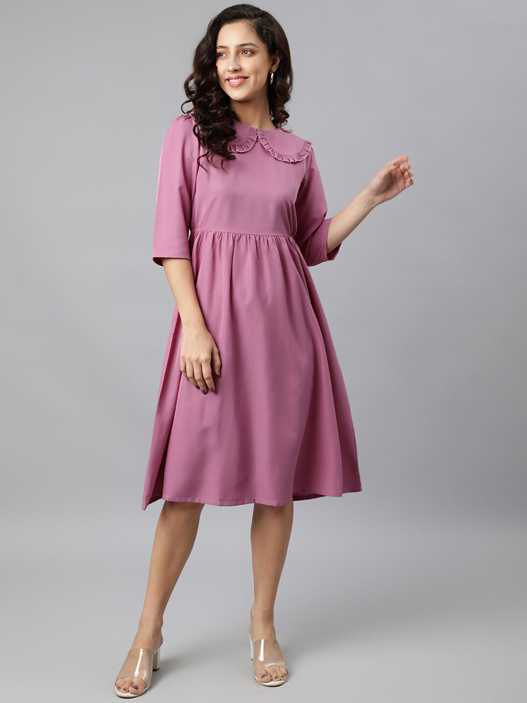 

DEEBACO Women Peter Pan Collar Midi Dress, Purple