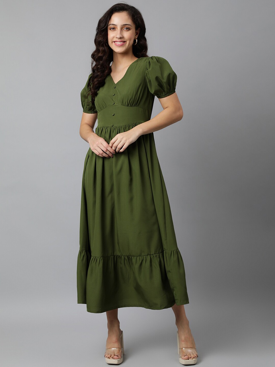 

DEEBACO Women Tiered Midi Dress, Olive