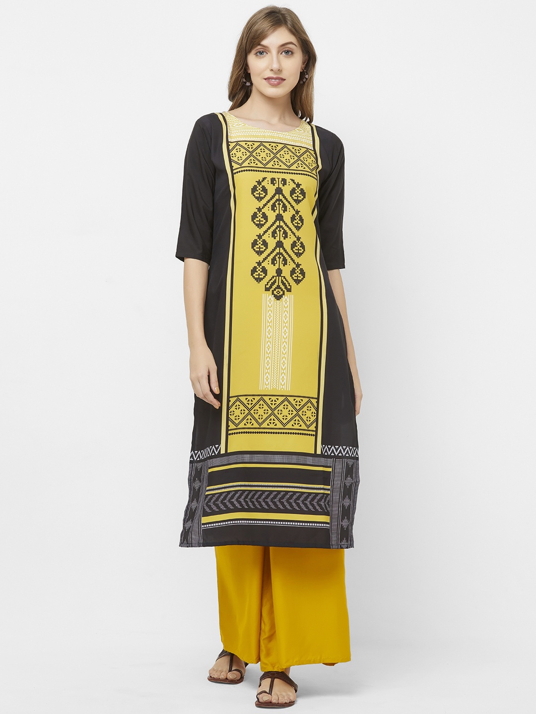 

Jevi Prints Women Geometric Printed Crepe Kurta, Black