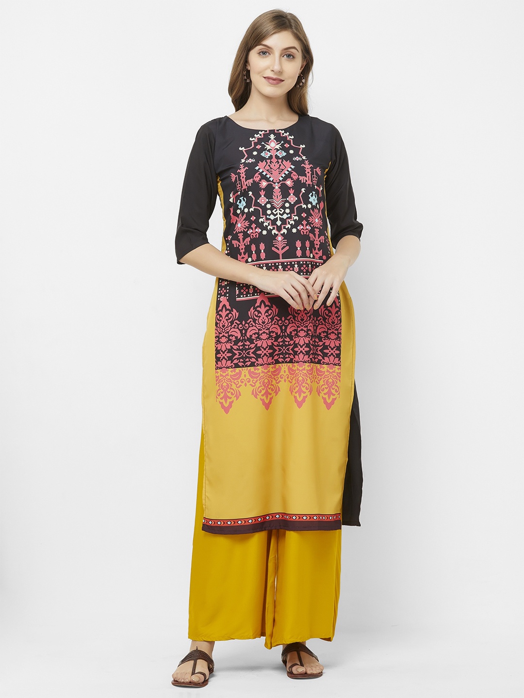 

Jevi Prints Women Ethnic Motif Printed Crepe Kurta, Black