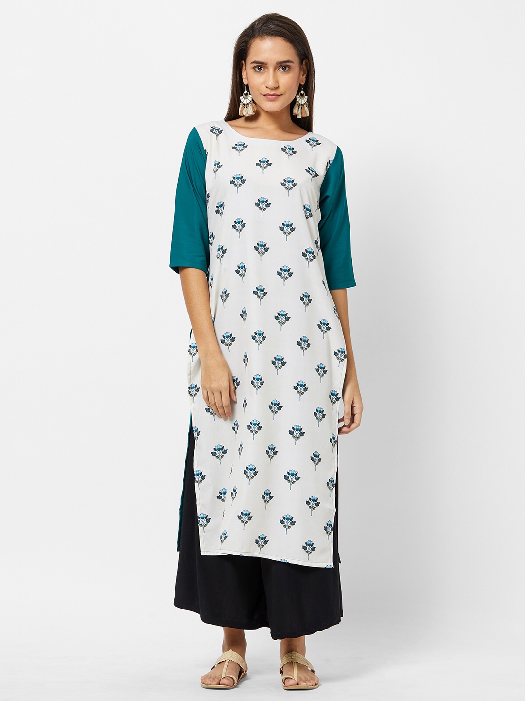 

Jevi Prints Women Ethnic Motif Printed Crepe Kurta, White