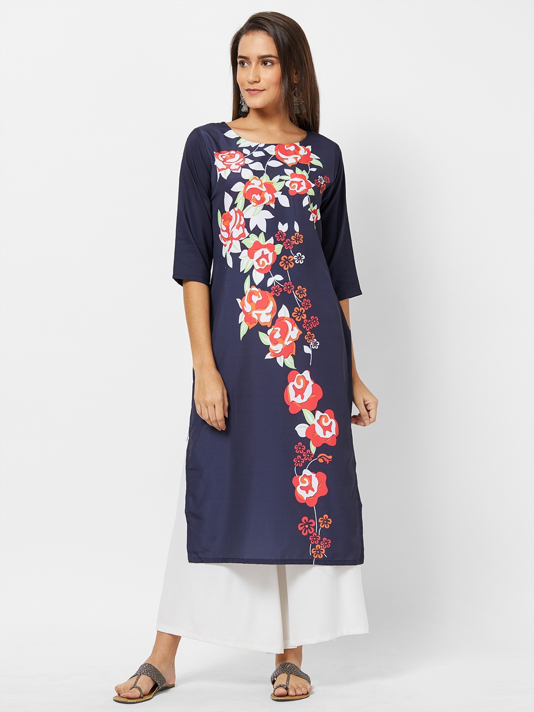 

Jevi Prints Women Floral Printed Floral Crepe Kurta, Blue