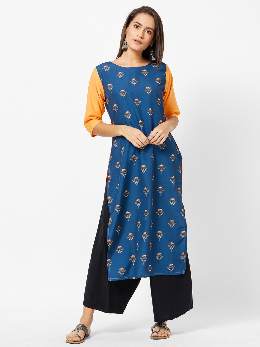 

Jevi Prints Women Floral Printed Crepe Kurta, Blue